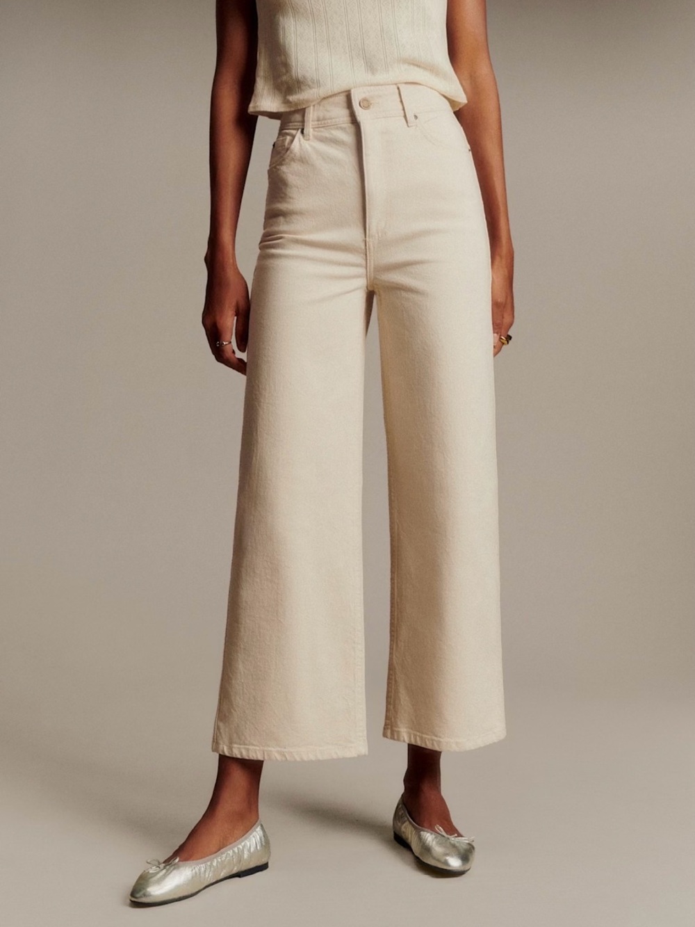 Sézane Le Crop Jeans in Mottled Ecru